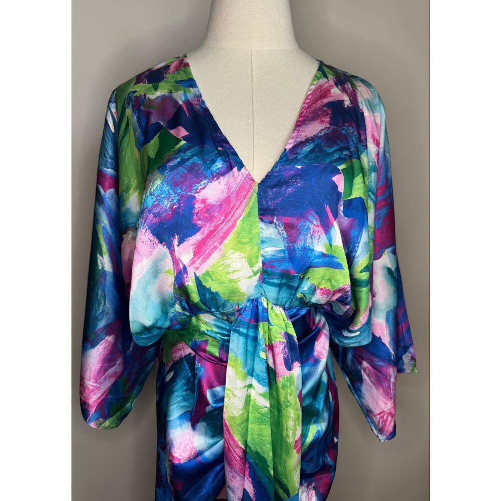 Flying Tomato On The Horizon Satin Midi Brushstroke Dress sz S - Picture 3 of 5